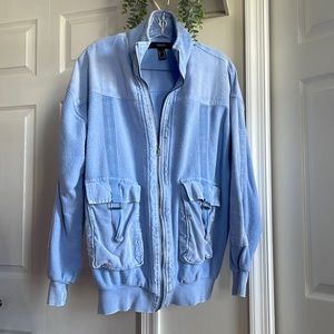 Blue corduroy zip up bomber jacket